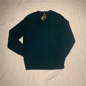 NWT - HUGO BOSS pure wool sweater - V Neck - Dark green - Size Large